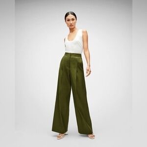7 For All Mankind Italian Fabric Olive Green Wide Leg Linen Cotton‎ Pants Size 2